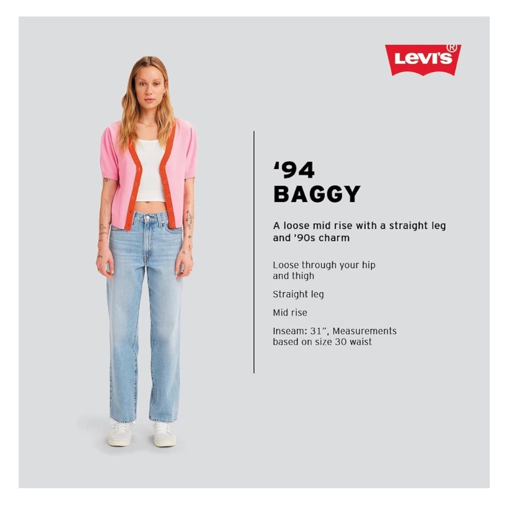 Levi's Lavender ‘94 Baggy Mid-Rise Straight 100% Cotton Jeans - Unique!! - Picture 4 of 5